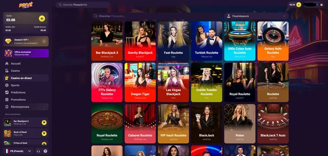 Tables de casino en direct